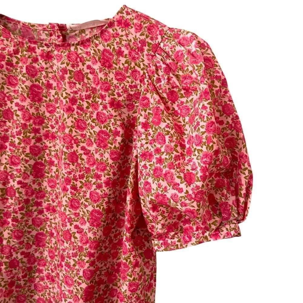 Zara Taffeta Floral Puff Sleeve Blouse